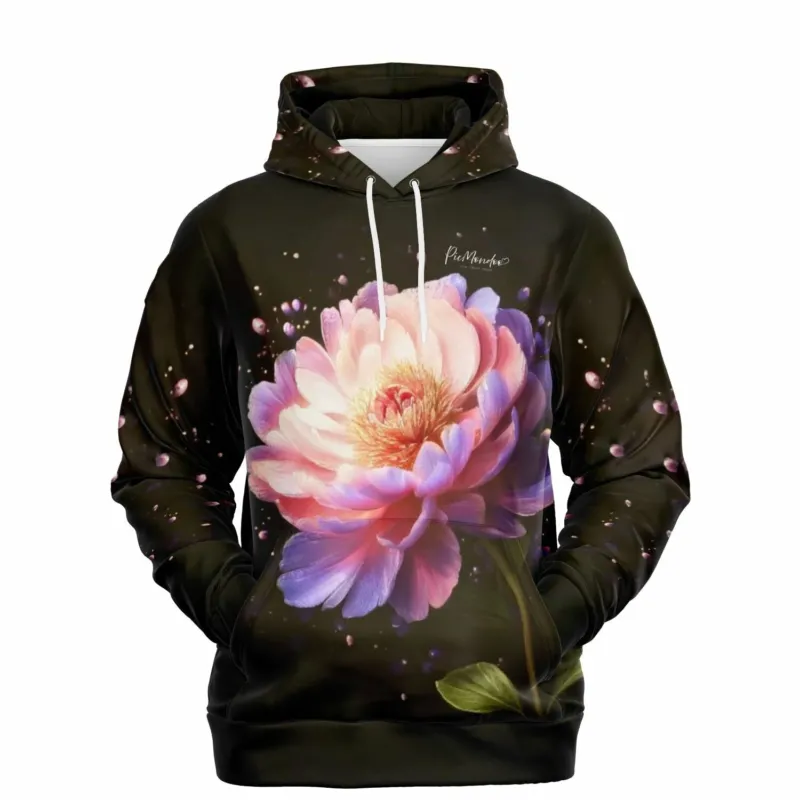 Schwarzer Dreamer Hoodie mit Pfingstrosen-Motiv, inspiriert von unseren beliebten Malen nach Zahlen und Diamond Painting Designs.
