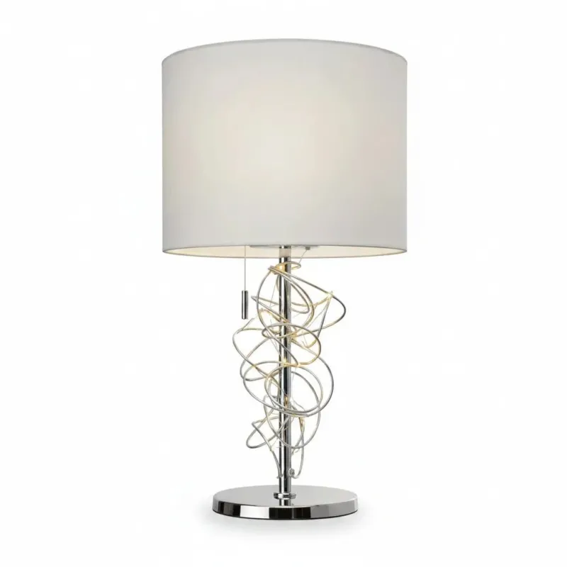 Design Tischlampe Jewel mit Leuchtdraht Stoffschirm weiß