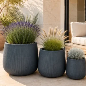Pflanzkübel Geriffelt Graphite Blumentopf Frostfest Leicht Innen & Aussen