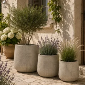 Pflanzkübel Geriffelt Sandfarben Blumentopf Frostfest Leicht Innen & Aussen