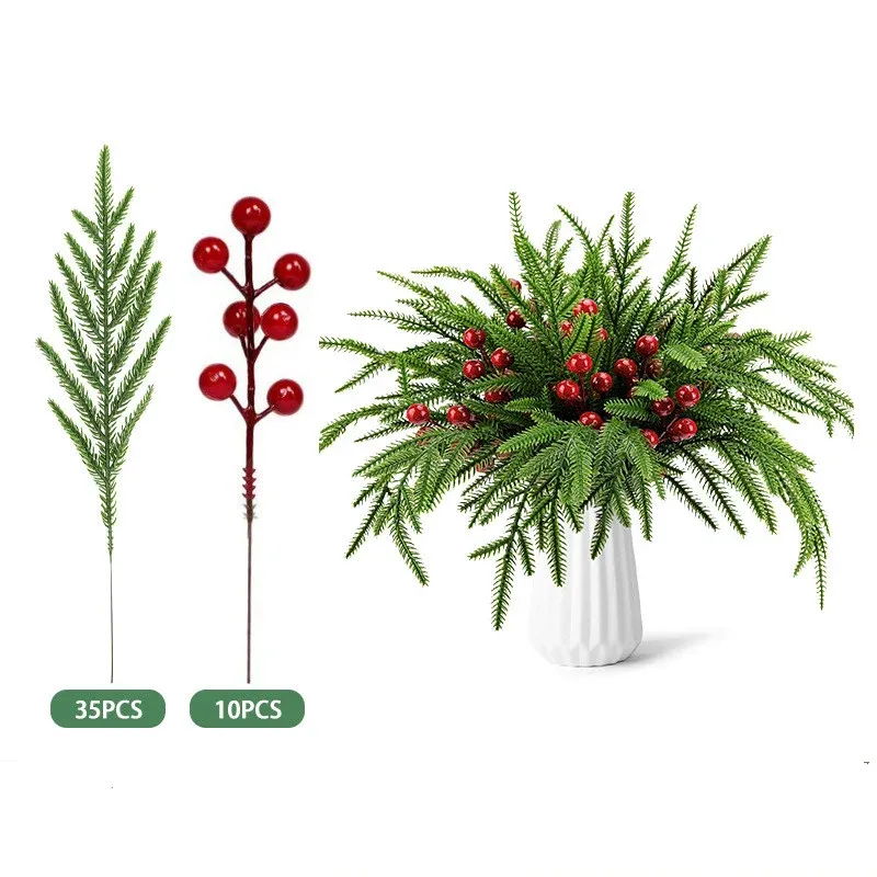 Künstliche Rote Beerenstängel & Weihnachts-Tannennadeln – DIY-Deko für Weihnachtsgirlanden, Kränze & Blumenarrangement