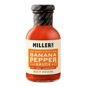 Banana Pepper Hot Sauce von Miller's Gourmet Foods kaufen – Fruchtig-scharf mit Bananenpfeffer, ideal für BBQ & Snacks