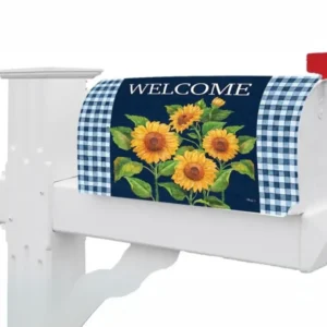Sunflowers on Navy Mailbox Cover ☆ Sonnenblumen-Deko für Ihre US-Mailbox ☆ Spätsommerlicher Landhausstil für den Vorgarten ☆ Jetzt kaufen!