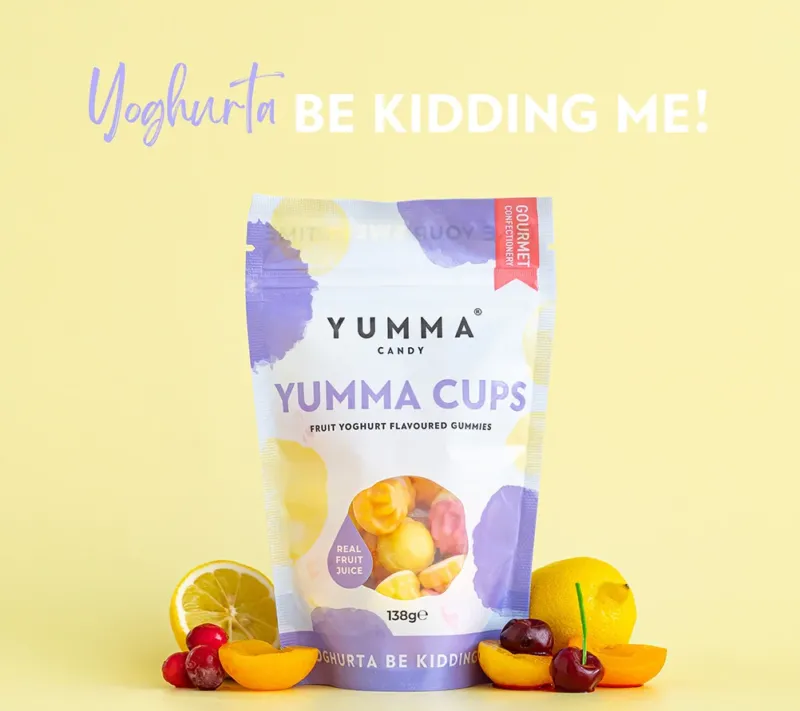 Yumma Cups Pouch Bag von Yumma Candy ☆ Joghurt-Fruchtgummies mit fruchtigem Geschmack ☆ Aus England