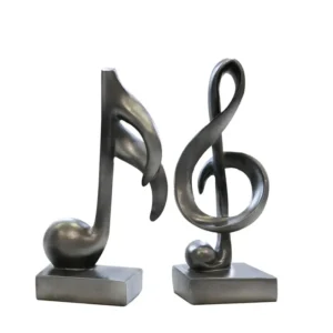 Skulptur Notenschlüssel Music, 2er Set, die Skulpturen (Notenschlüssel und und Note) stehen auf einem stabilen Sockel und sind aus hochwertigem Polyresin gefertigt und schwarz silber eingefärbt