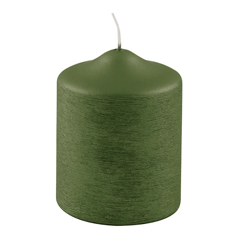 CANDLE gebürstet metallic Stumpenkerze dunkelgrün