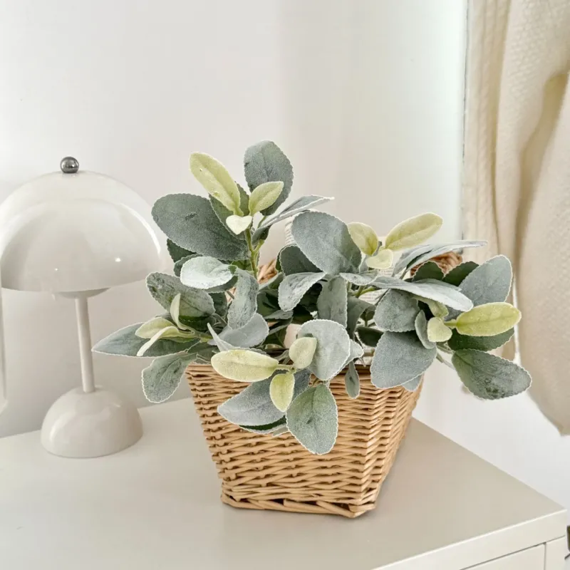 Woll-Ziest Kunstpflanze 37 cm, Beflockter Deko-Zweig, Täuschend Echter Hasenohr-Stiel für Vase, Hochzeit & Skandi Deko, Realistisch & Pflegefrei