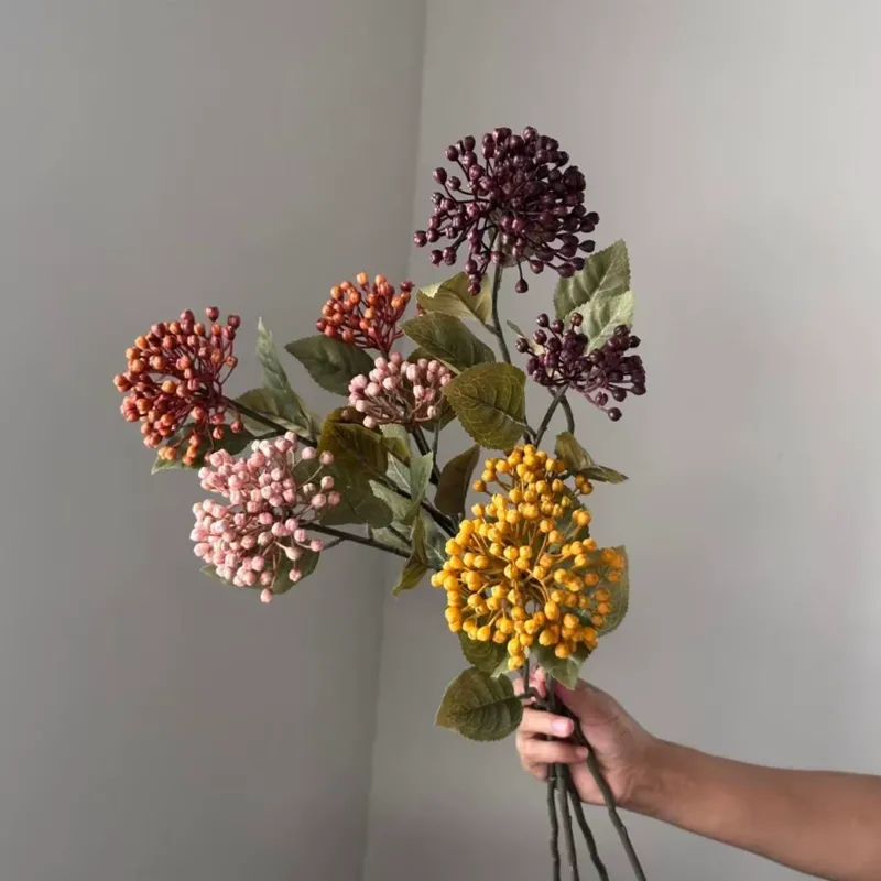 Kunst-Hortensie 54cm in Herbstfarben, Täuschend Echte Kunstblume mit 2 Blütenköpfen (Ø 9/8cm), Ideal für Deko, Hochzeit, Floristik & Gewerbe