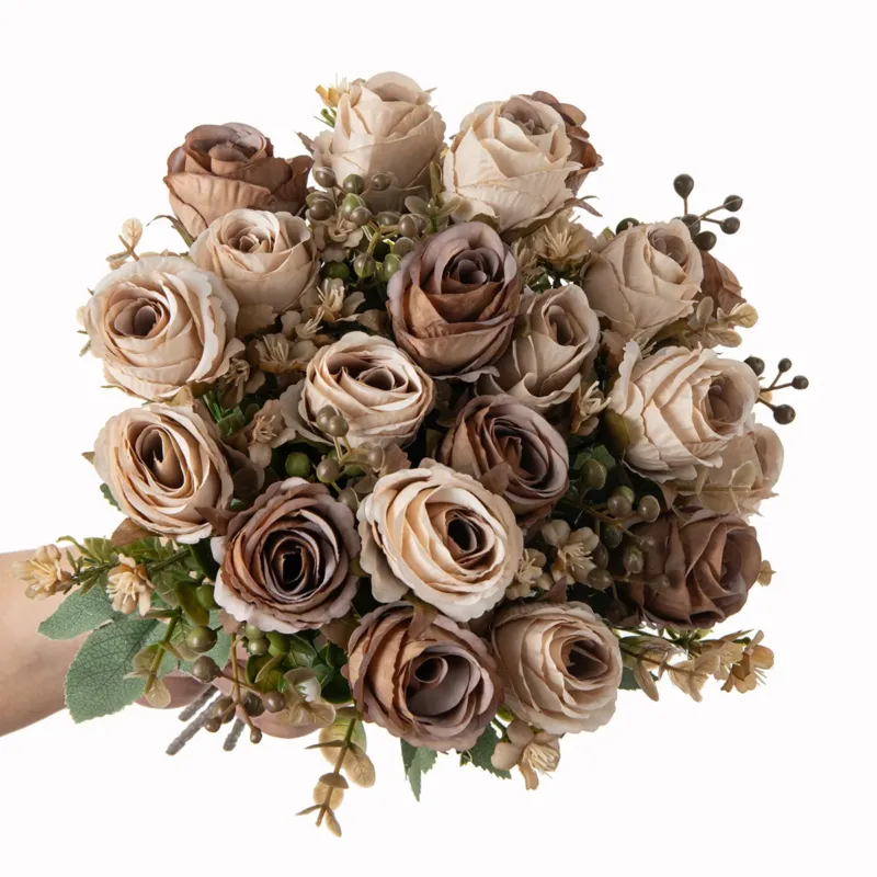 Künstliche herbstliche klassische Rosen, 31cm lang, 16cm breit, 5 Blütenköpfe, perfekt für Hochzeiten, Heimdekoration, Cafés, Hotels
