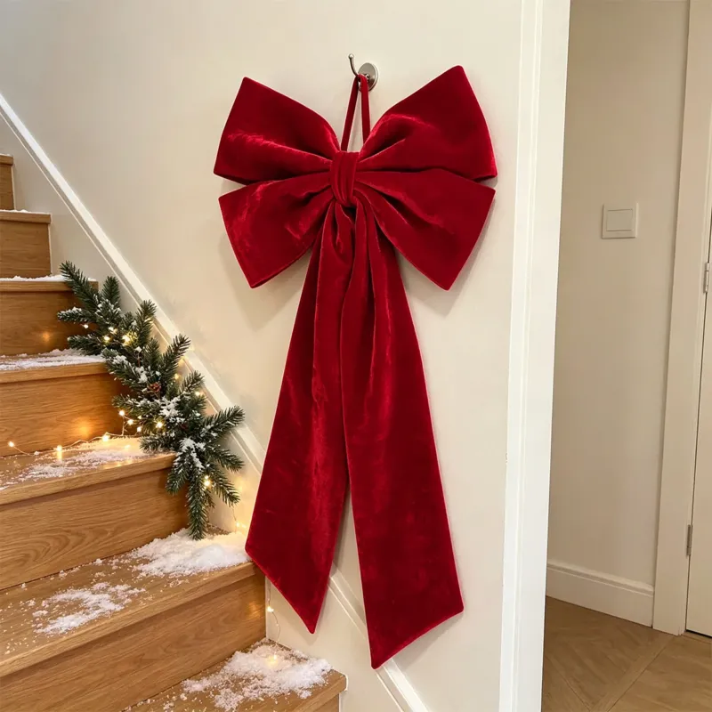 Roter Samt-Doppelschleifen-Deko, 62x111 cm – Hochwertige Weihnachtsdekoration für Hochzeiten, Trauerfeiern, Shop-Deko, ganzjährig einsetzbar