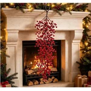 Weihnachtsdeko Rotbeeren Wandschmuck, 60 cm, Real-Touch Kunststoff, für Hochzeiten, Hotels, Einzelhandel, Wohnzimmer