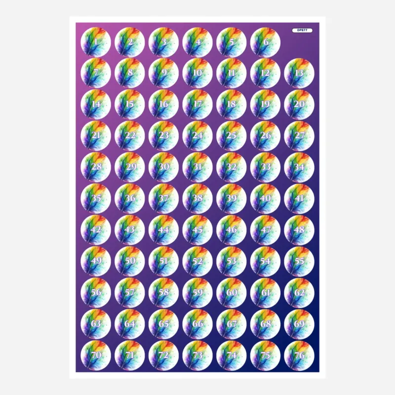 Bunte Rainbow Feather Diamond Painting Döschenaufkleber zur Organisation von Diamanten für dein DIY-Bastelprojekt.