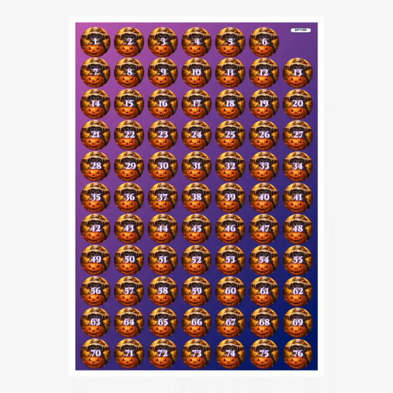 Döschenaufkleber für Diamond Painting mit Halloween Kürbishexe Motiv zur einfachen Sortierung der Diamanten.