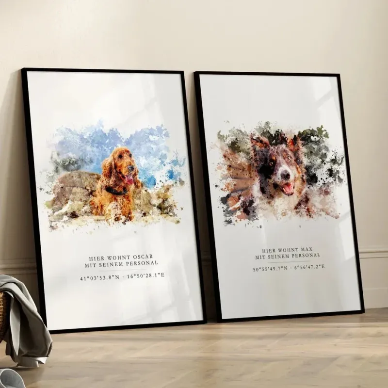Haustier Poster personalisiert mit Aquarell Portrait