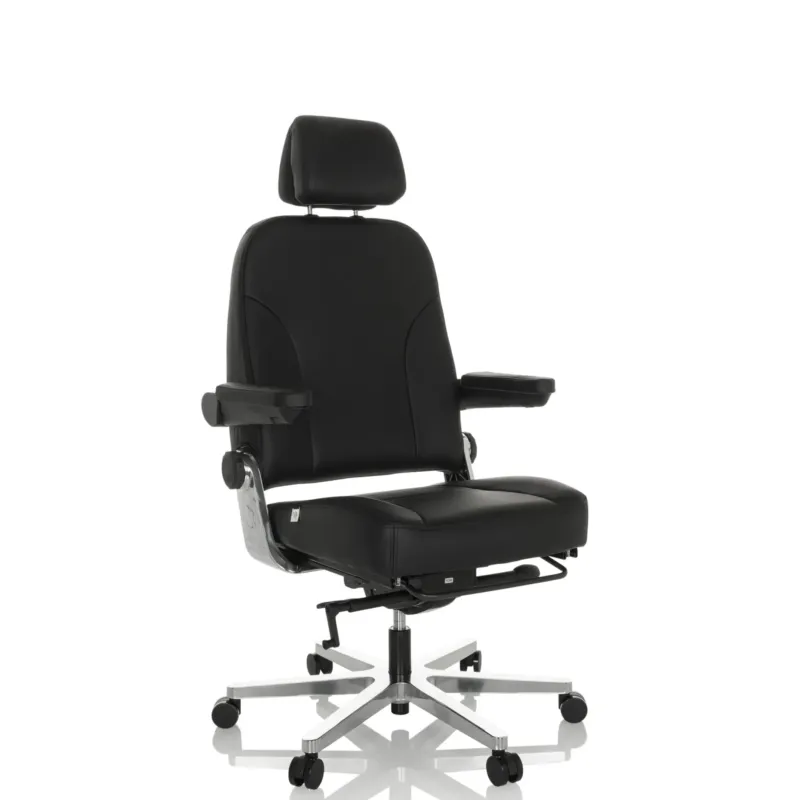 XXL Drehstuhl 24 HOURS F aus schwarzem Leder mit Kopfstütze und Fußstütze von hjh OFFICE