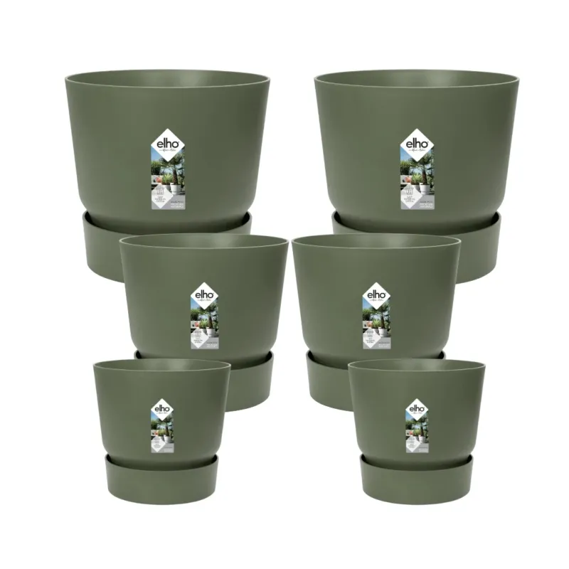 5x Pot elho Greenville groen (2x D30xH28, 1x D24xH23, 2x D14xH13)