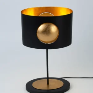 Tischlampe Aurora Oval 2-flammig mit Schirm von Holländer, schwarze Eisen-Tischleuchte mit goldenen Akzenten