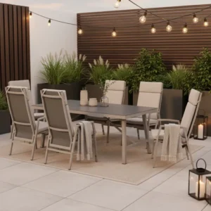 🌼PREMIUM! 7-tlg. Alu Dining Move Set Solaya (creme/ beige) - stufenlos verstellbare Rückenlehnen