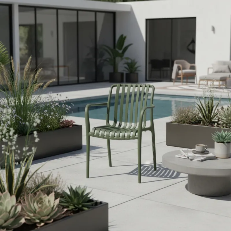4 stapelbare Gartensessel Modell Viva aus Kunststoff – Matcha
