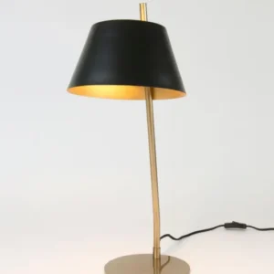 Tischlampe Adea mit schwarzem Stoffschirm rund, Messingfuß und Ständer, 25x31cm, Frontansicht