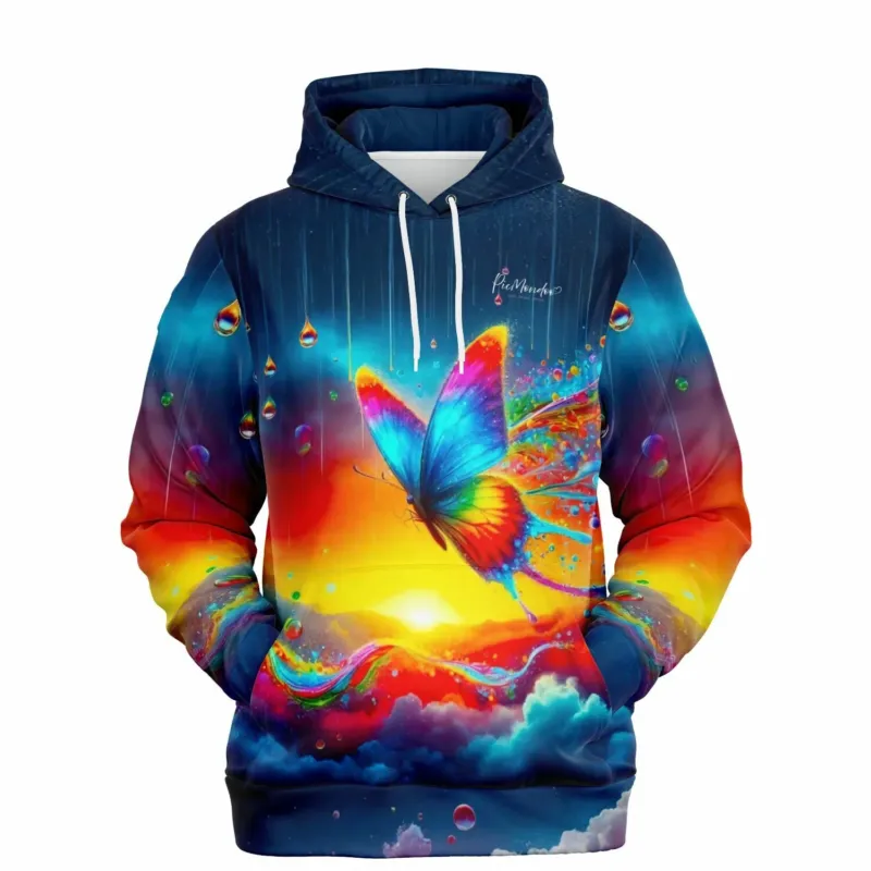 Dreamer Hoodie mit farbenfrohem Schmetterling im Regenbogenfluss-Design, inspiriert von Diamond Painting Motiven.