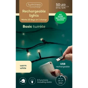 USB Lichterkette BASIC Twinkle, 50 LED 3,7 m, warm weiß, wiederaufladbar