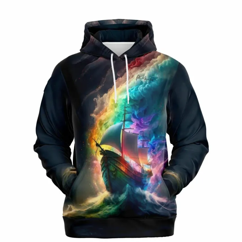 Dreamer Hoodie mit farbenfrohem Segelschiff-Motiv, inspiriert von Diamond Painting Kunst und kreativen Designs.