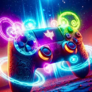Diamond Painting Set Gamer Universum mit leuchtendem Gaming-Controller, Neonfarben, Galaxie-Motiv und magischen Lichteffekten