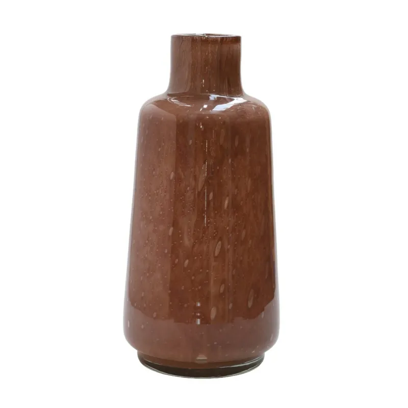 hellbraune Vase in flaschenform mit breiter Öffnung, weißer Hintergrund
