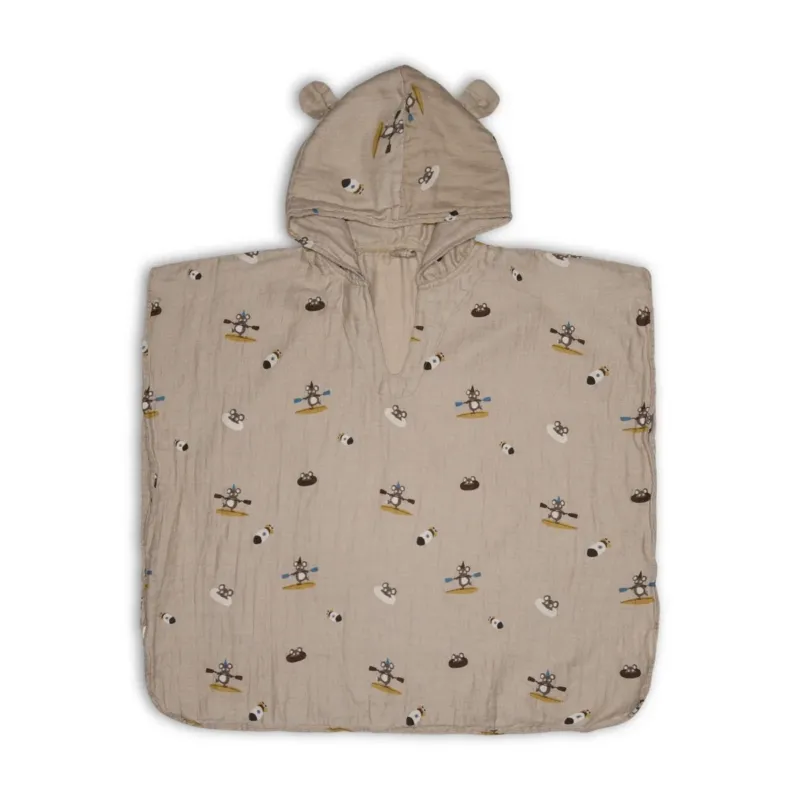 Nuuroo Kinderponcho „Beige Surfer“ aus weichem Flor-Musselin – luftig, leicht