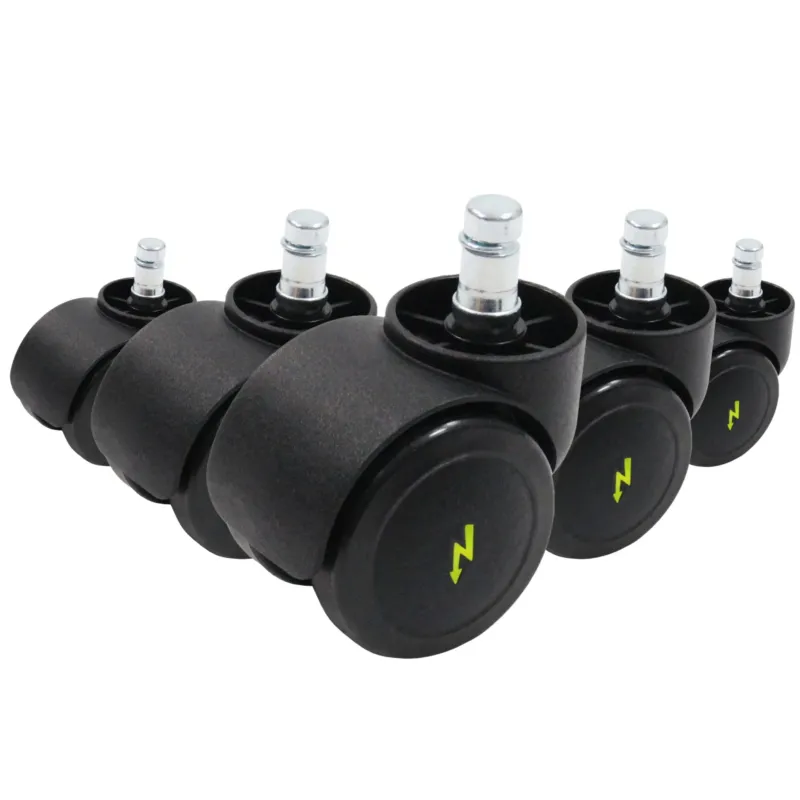 Fünf schwarze Stuhlrollen 5x ROLO ESD 11mm/50mm für Hartböden mit metallischen Bolzen von hjh OFFICE