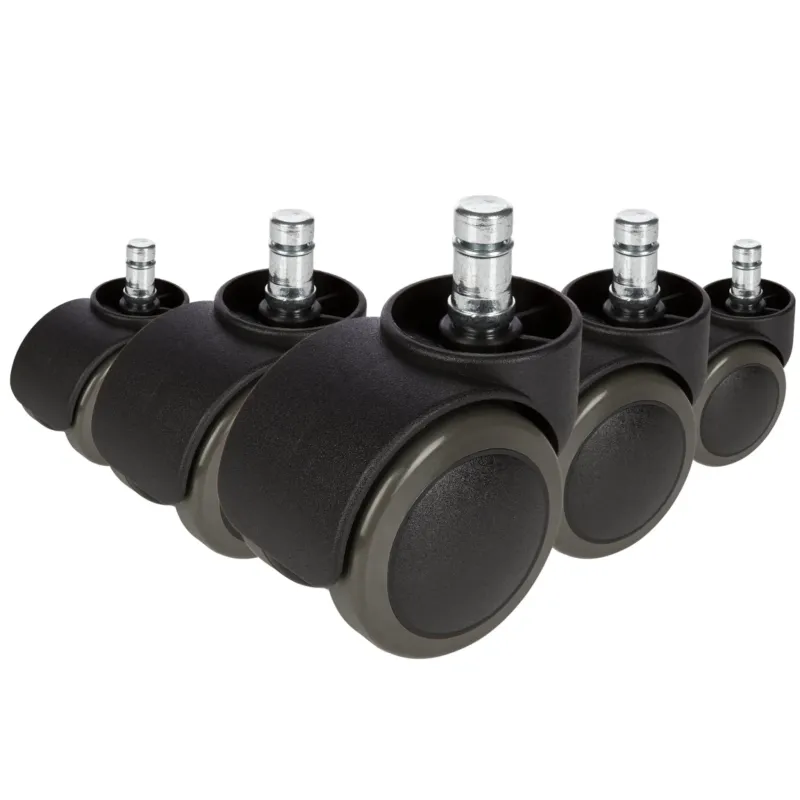 Fünf schwarze Stuhlrollen 5x ROLO FREE 11mm/50mm für Hartböden mit metallenen Bolzen von hjh OFFICE