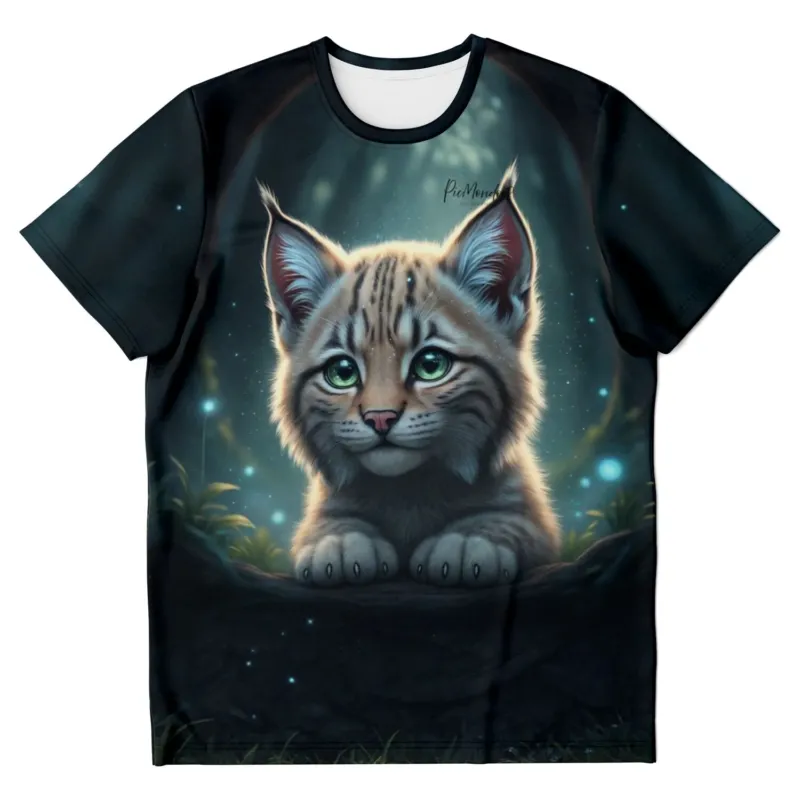 Schwarzes Dreamer T-Shirt mit Luchs-Motiv Seele des Waldes, das auch als Diamond Painting oder Malen nach Zahlen beliebt ist