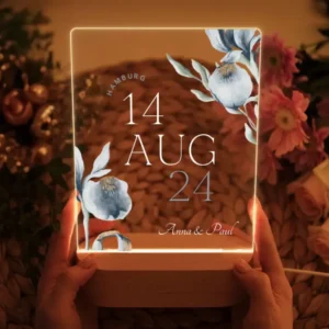 Personalisierte LED Lampe mit Blumen und Datum – Romantisches Hochzeitsgeschenk
