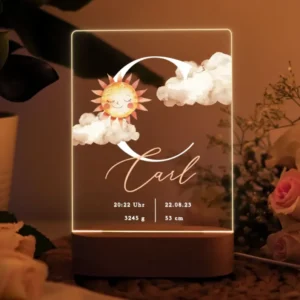 Individuelle Acryl Geburtslampe mit Namen und Geburtsdaten – Geschenk zur Geburt eines Babys