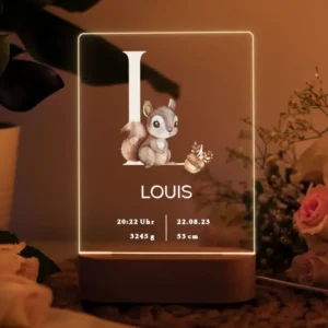 LED Kinderzimmer Lampe mit Eichhörnchen Aquarell – Niedliche Deko für Jungen und Mädchen
