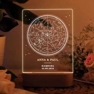 Sternenkarte Nachtlicht personalisiert – LED Lampe mit Namen, Ort und Datum