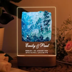Aquarell Sternenkarte Nachtlicht personalisiert – LED Lampe mit Namen und Koordinaten