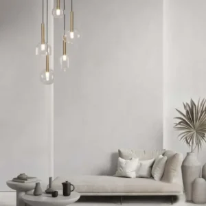Amelia Pendelleuchte 5-flammig Ø 60cm, moderne Nova Luce Hängelampe mit fünf Glas-Schirmen im Wohnraum