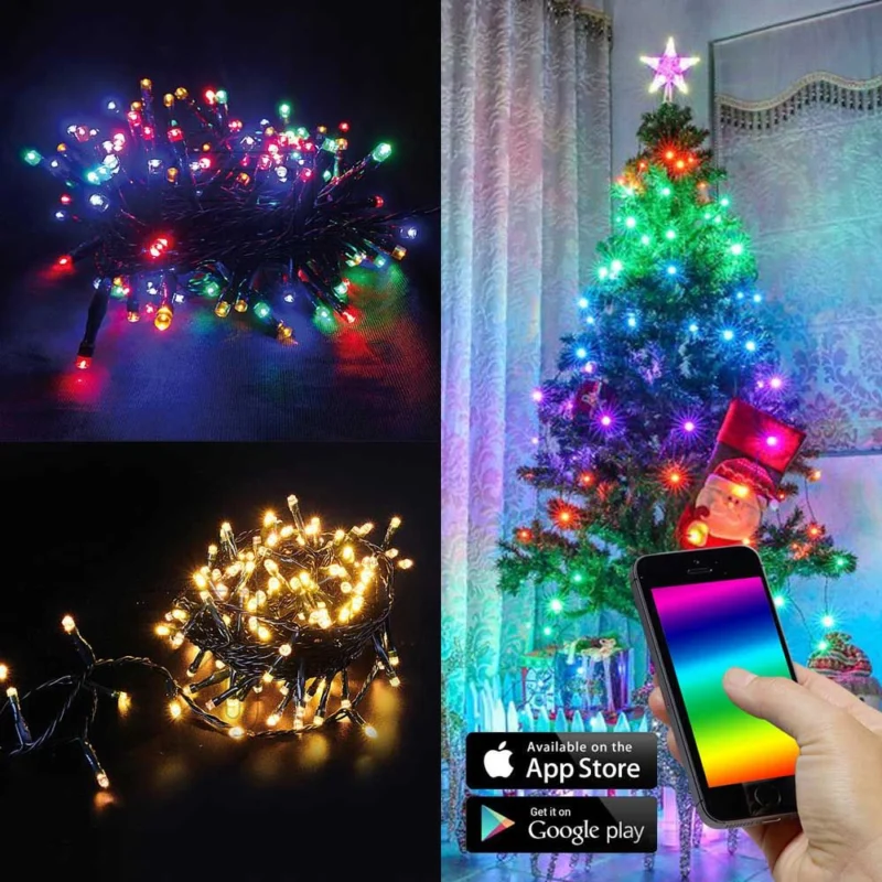 App-Gesteuerte LED-Mini-Lichterkette Bunt & Warmweiß IP44 mit App-Steuerung, 8 Funktionen und Smartphone-Bedienung