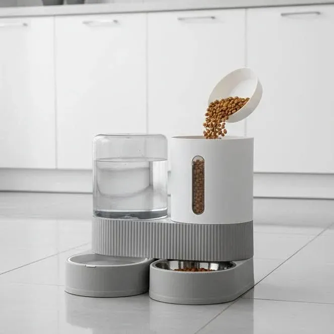 Automatic Cat Feeder & Waterer - 2-in-1 360° Rotatable Cat Food Dispenser, 2.4L Capacity 0