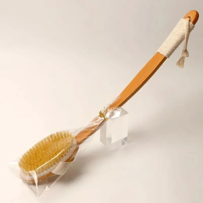 Bamboo Bath Brush - 48cm Curved Handle for Cleaning and Massage 2