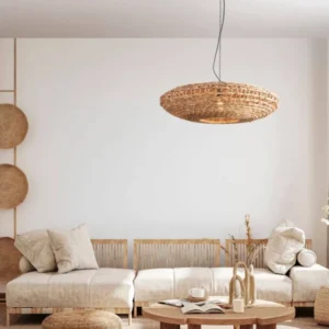 Bola Pendelleuchte Ø 81,5cm Braun aus Wasserhyazinthe im Boho-Stil für warmes Wohnzimmer