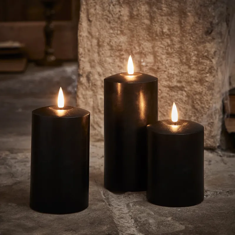 3er Set TruGlow® LED Stumpenkerzen schwarz
