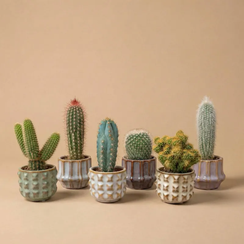 Cacti Set of 6 in Ceramic Mini Pot San Juan - ↑ 8–12 cm