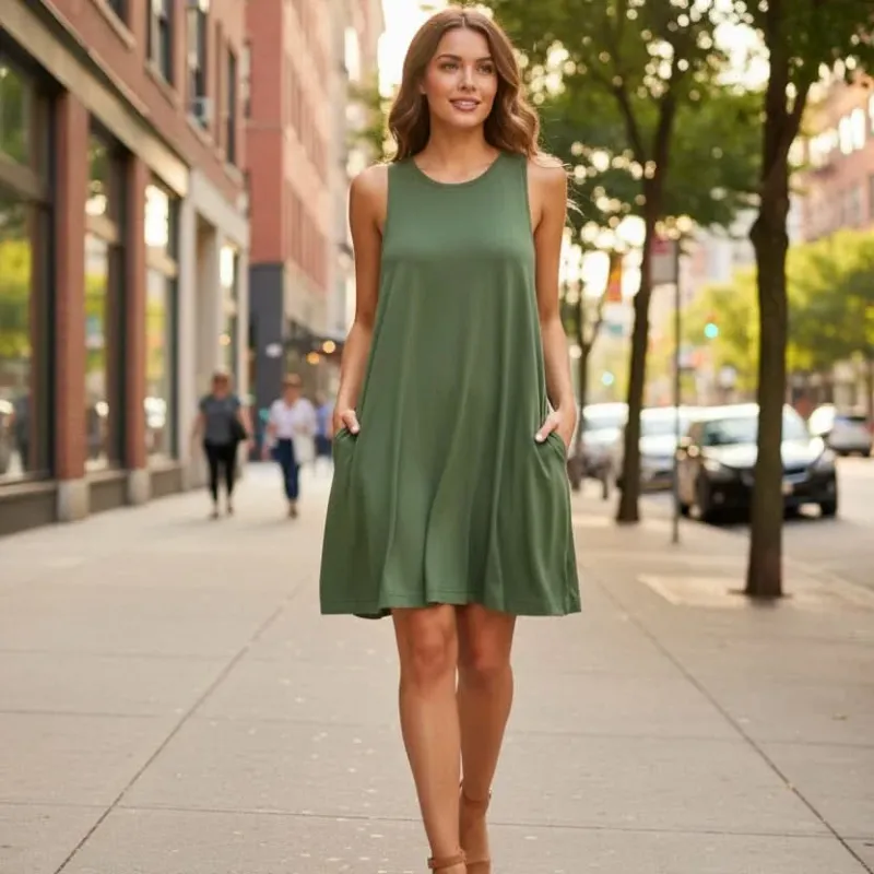 Casual Women's Plus Size Swing T-Shirt Dress with Pockets for Summer 0