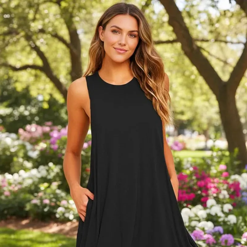 Casual Women's Plus Size Swing T-Shirt Dress with Pockets for Summer 2