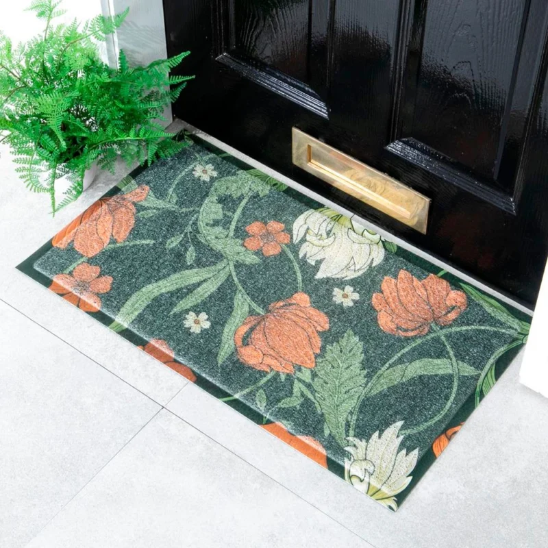 Red Flower William Morris Pattern Doormat