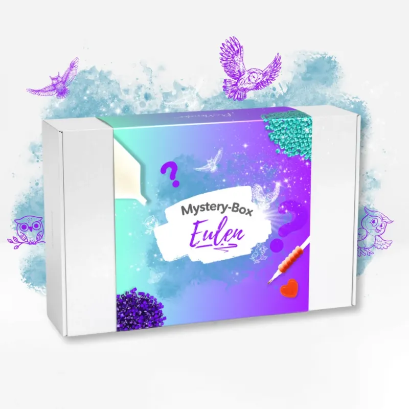 Picmondoo Diamond Painting Mystery-Box Eulen mit Glitzersteinchen und Applikator-Stift für DIY-Bastelfans