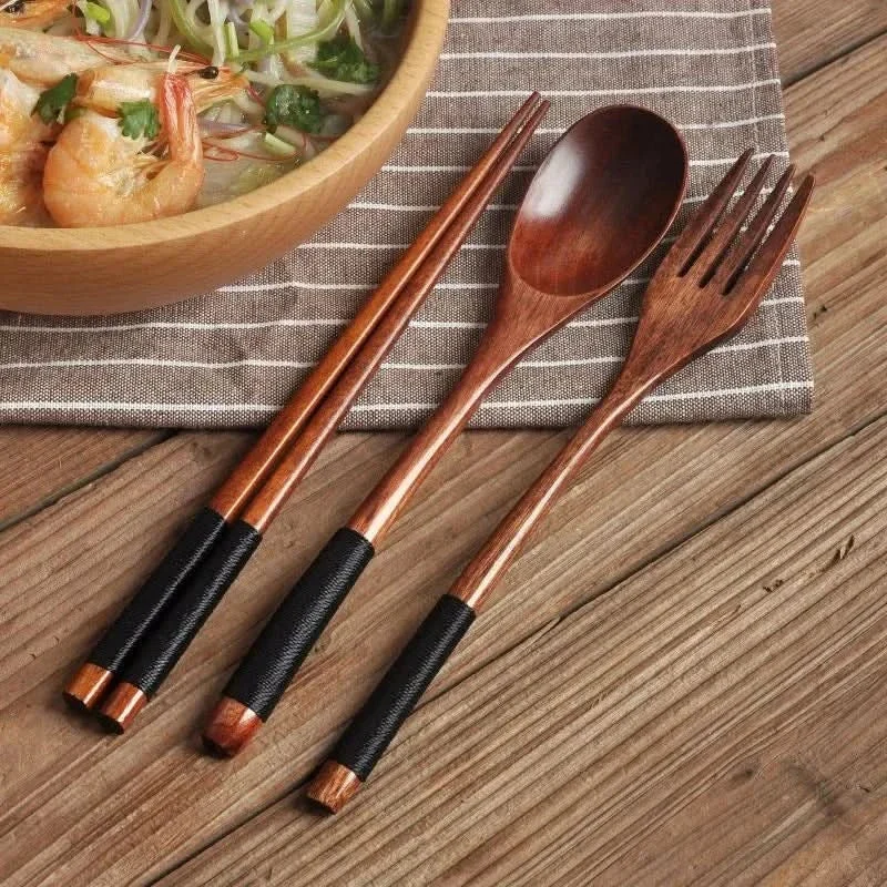 Eco-Friendly Wooden Cutlery Set - Portable Spoon, Fork & Chopsticks with Unique Design 1